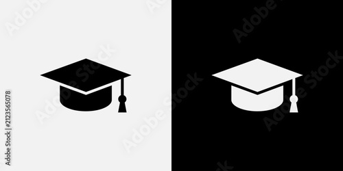 Foto Graduation cap vector icons for academic success and student achievement symbol designs on high contrast black and white backgrounds for educational projects and university apps