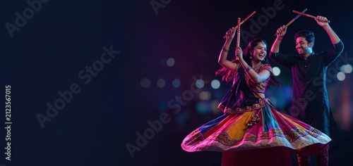 Garba Couple Dance – Neon Dandiya Night Festival Banner