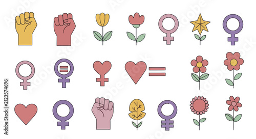 Feminist Symbols and Flowers Collection.
