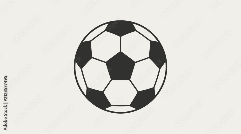 Fototapeta premium Minimalist vector illustration of a classic black and white soccer ball isolated on a light background.