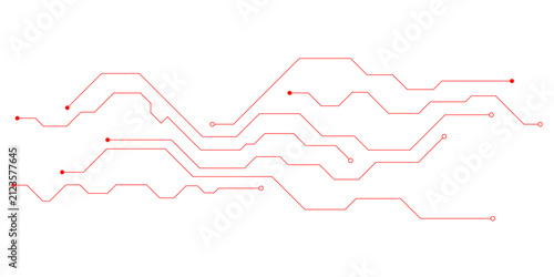 Futuristic red circuit board pattern, high-tech electronic motherboard traces on white background, digital technology connection lines, abstract cyber engineering vector illustration