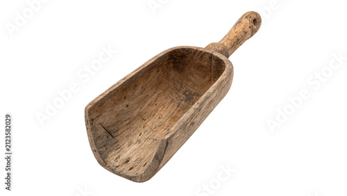 Foto Vintage wooden grain scoop shovel kitchen utensil isolated on transparent backgr