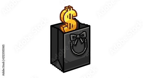 Black shopping bag with dollar sign.