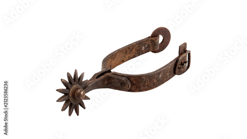 Fotografie Old rusty iron cowboy boot spur accessory isolated on transparent background