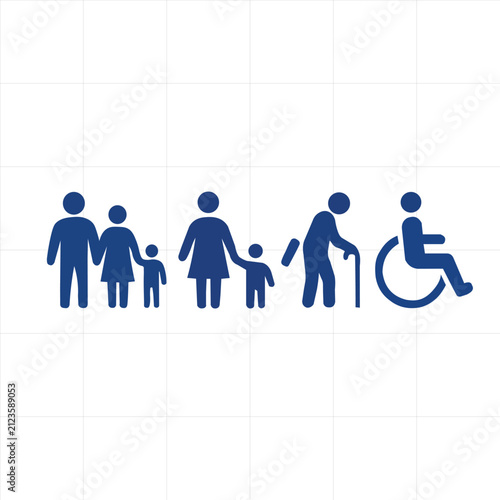 Family, Parent, Child, Elderly and Wheelchair Patient Medical Icon Set Vector Illustration