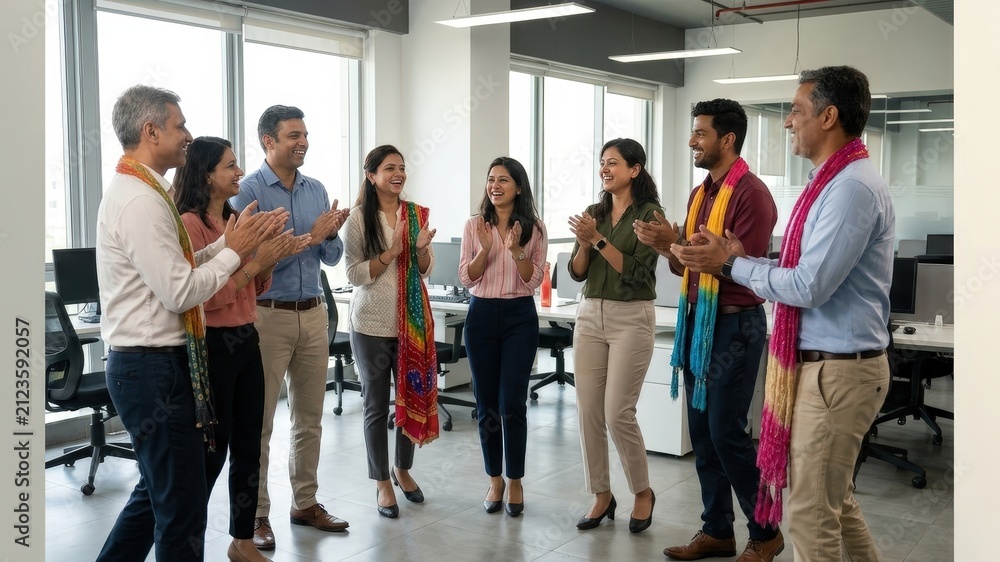 Obraz premium Corporate Navratri Celebration – Diverse Office Team Garba Banner