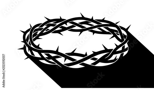 Canvastavla Abstract black crown of thorns with long shadow symbolizing Jesus Christ passion