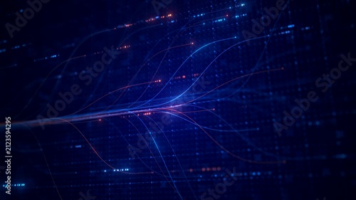 Abstract Neural Network Graph Visualization, AI Machine Learning Data Classification. Connected Nodes and Flow Lines, Big Data Technology Abstract Background for Artificial Intelligence Communication