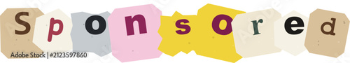 Colorful sponsored text banner with torn paper effect cutout letter