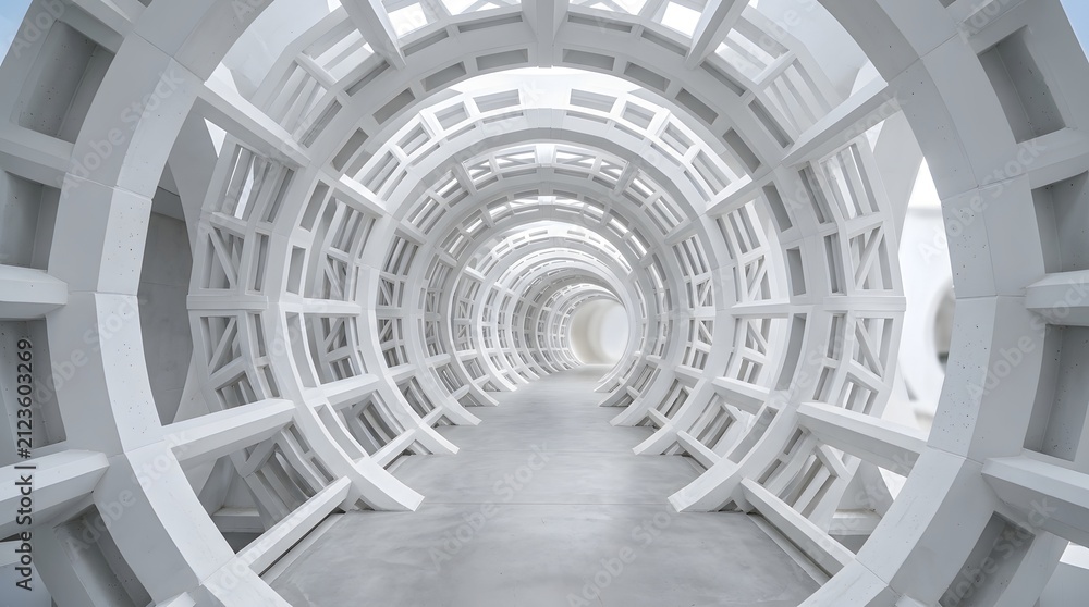 Fototapeta premium Abstract futuristic white tunnel corridor
