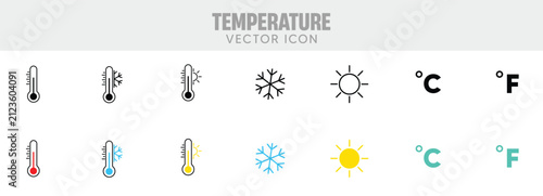 Fotografie Temperature measurement vector icon collection featuring weather symbols and the