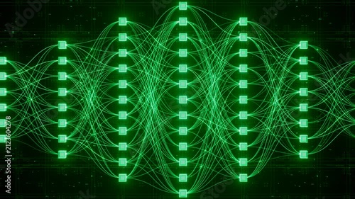 Abstract Neural Network Architecture Visualization, Connected Nodes and Data Flow Lines, Big Data AI Machine Learning Algorithm System, Digital Technology Background, Artificial Intelligence Concept