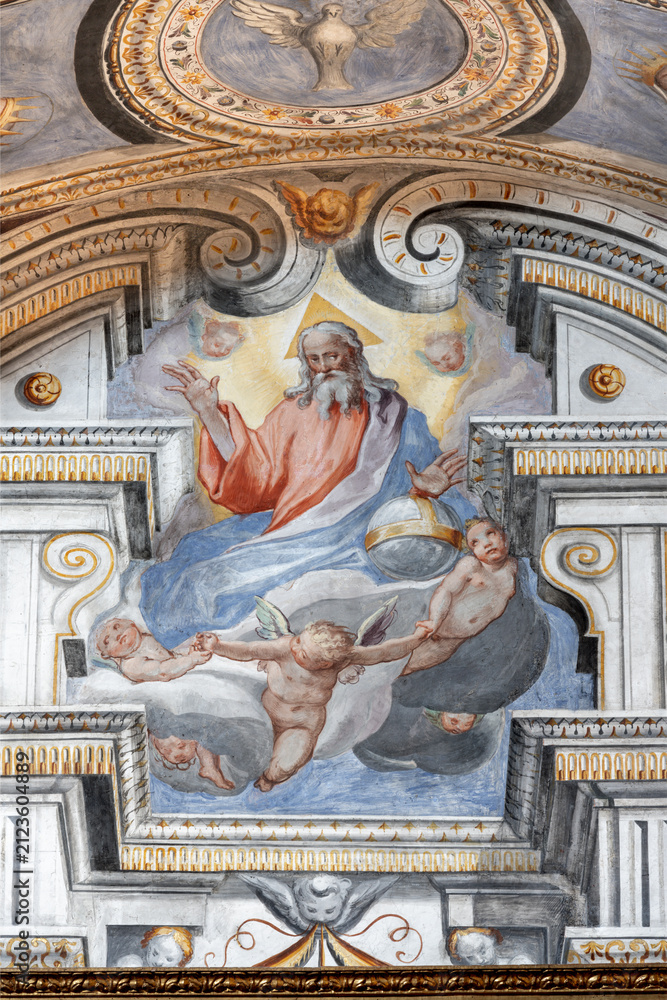 Fototapeta premium PERUGIA, ITALY - MAY 15, 2024: The fresco God the Father in the church Chiesa di Santa Maria di Monteluce with the frescoes by local manierism autor (1602- 1697).