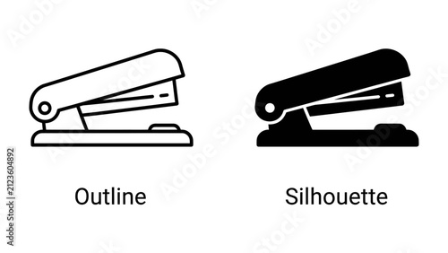 Принти на полотні Stapler Icon Set: A clean and clear representation of a stapler, presented in both outline and silhouette forms, perfect for graphic design and office supply contexts