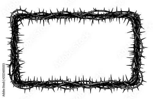 фотографія Thorn branch rectangular frame tangled bramble border or crown of thorns symboli