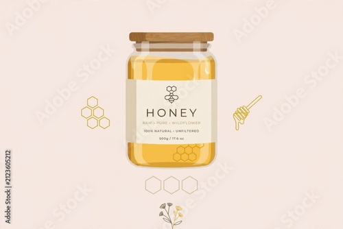 Jar of natural raw wildflower honey.