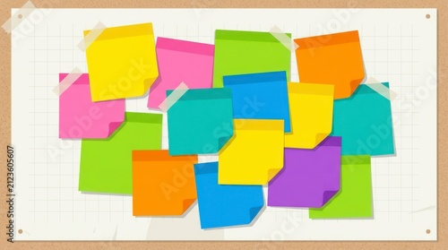 Colorful adhesive sticky notes on board.