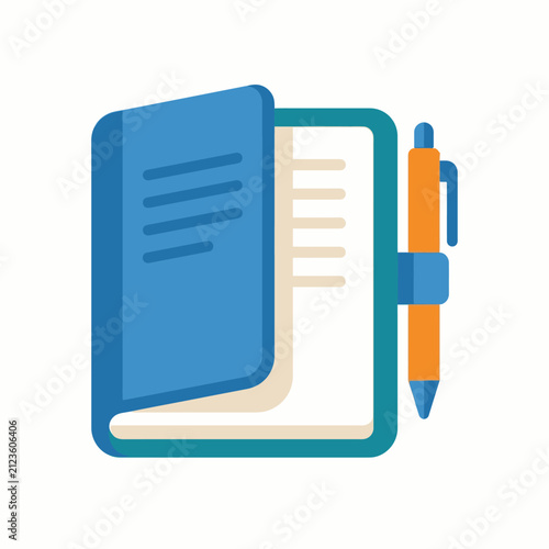 Blue notebook with orange pen for educational planning.