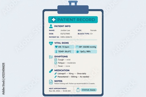 Modern patient medical record form template.