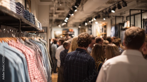 Clothing store discount event, A clothing store showcasing a discount event