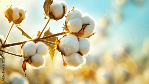Cotton plants grow in a field during a sunny day