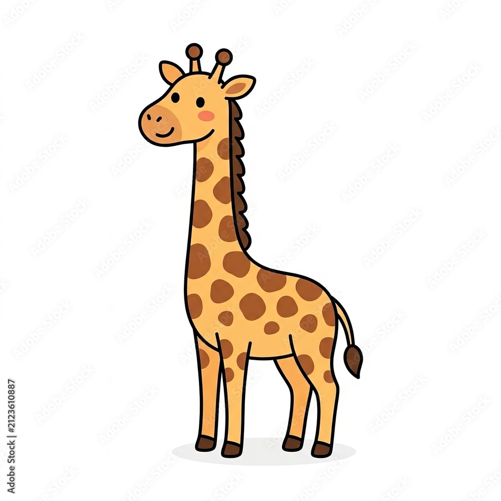Fototapeta premium Cute cartoon giraffe with spots, isolated on white background, illustration