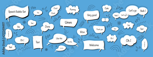 speech bubble text box set. Message shape speech bubble doodle minimal vector illustration. For message, banner, template, sticker, logo, marketing,comic, cartoon,web, online,ad, business