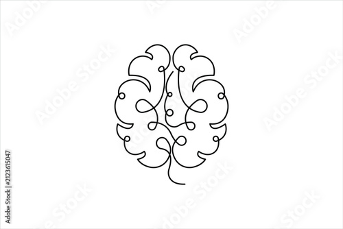 Human Brain One Line Art Continuous Line Drawing Minimalist Vector Illustration