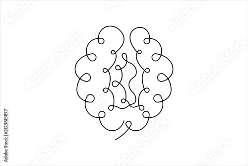 Human Brain One Line Art Continuous Line Drawing Minimalist Vector Illustration