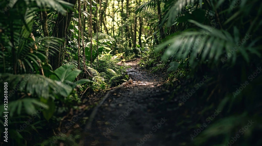 Fototapeta premium Rainforest trail winding through dense tropical jungle