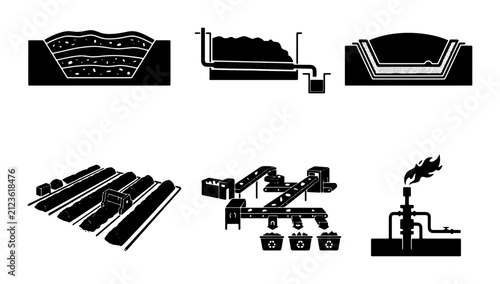 Foto Biogas Production Process Icons, Renewable Energy Systems, Anaerobic Digestion D