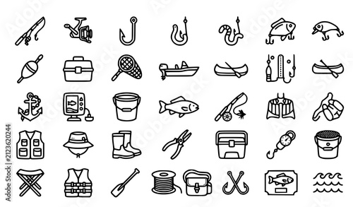 Angling Outline Icons Collection Vector EPS10