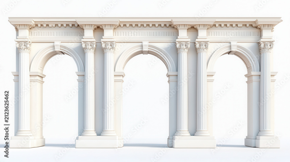 Obraz premium Elegant architectural structure featuring multiple arches and intricate columns, showcasing classical design elements and clean white finish