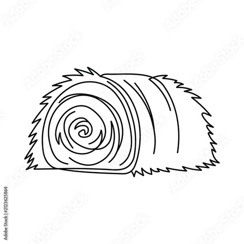 Rolled hay bale from farm field rendered as black line art vector for rustic agricultural branding