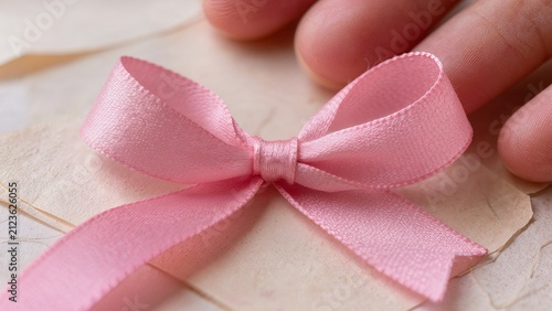 Pink Ribbon Close-up..breast cancer awareness month concept.Mood Lighting: Soft, high-key light, shallow depth of field...