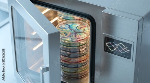 Colorful Petri Dishes In Lab Incubator