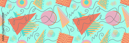 Memphis design seamless repeat pattern. Memphis doodle 80s geometric colorful creative design vector illustration. For textile, texture, fabric wrapping, decorative, wallpaper, shirts, clothing