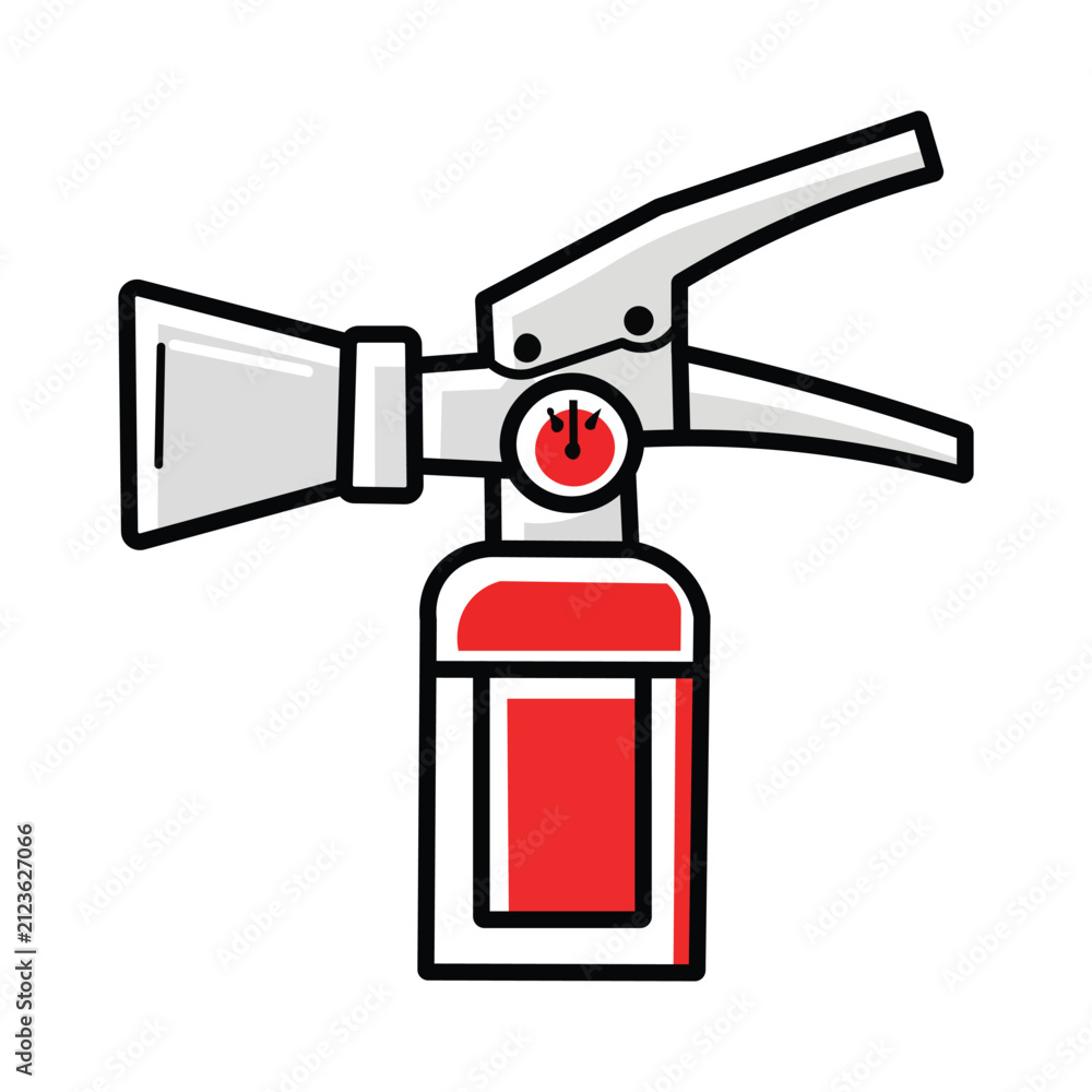 Obraz premium Red fire extinguisher vector illustration with gauge and handle for safety and emergency preparedness