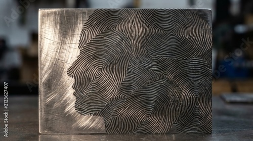 Fingerprint Face Engraved on Metal Block
