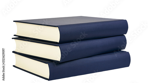 Cuadro en lienzo Stack of three navy blue hardcover books with cream pages, isolated on transpare