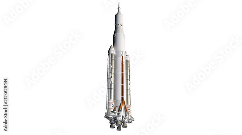 Massive white space rocket with multiple engines, isolated on transparent background