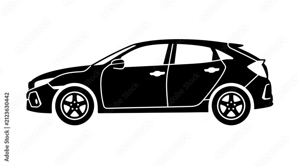 Fototapeta premium Silhouette of a modern hatchback car, viewed from the side