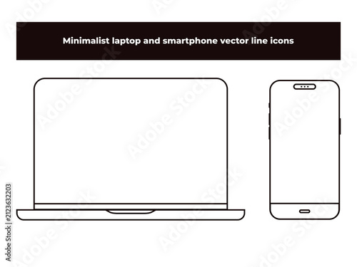 minimalist laptop and smartphone vector line icons
