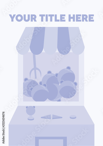 Blue Pastel Gacha Machine Stand Poster Vector with Copy Space, Cute Capsule Toy Display Illustration