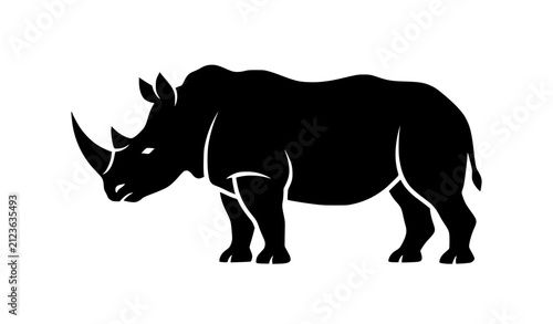Foto Rhino Silhouette Vector Illustration, Black Rhinoceros Icon Isolated on White Ba