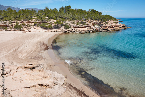 Tranquil mediterranean beach in Tarragona. Cala Forn. Catalonia, Spain
