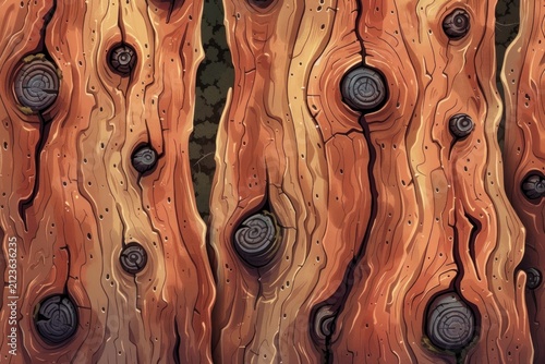 Composition of a Cartoon Texture Depicting Wood Grain and Knots