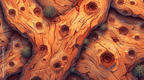 Composition of a Cartoon Texture Depicting Wood Grain and Knots