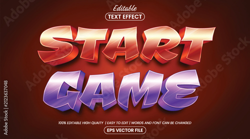 3D Modern Start Game Editable Text Effect Template with Metallic Red and Purple