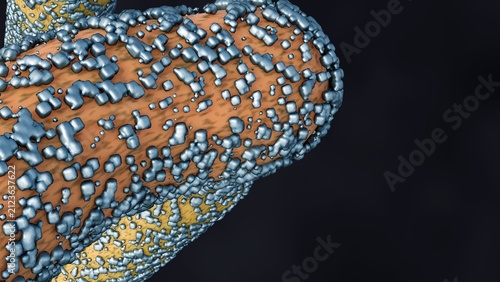 Fotografía A 3d rendering of rod-shaped bacteria encrusted with surface mineral deposits